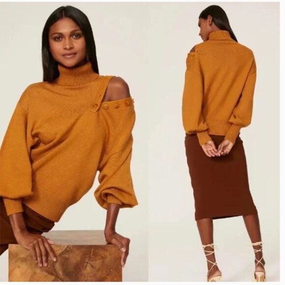 Marissa Webb Collective Button Shoulder Sweater in Maroon Medium - Picture 11 of 12